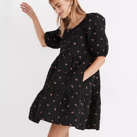 Madewell Quilted Puff Sleeve Mini Dress 